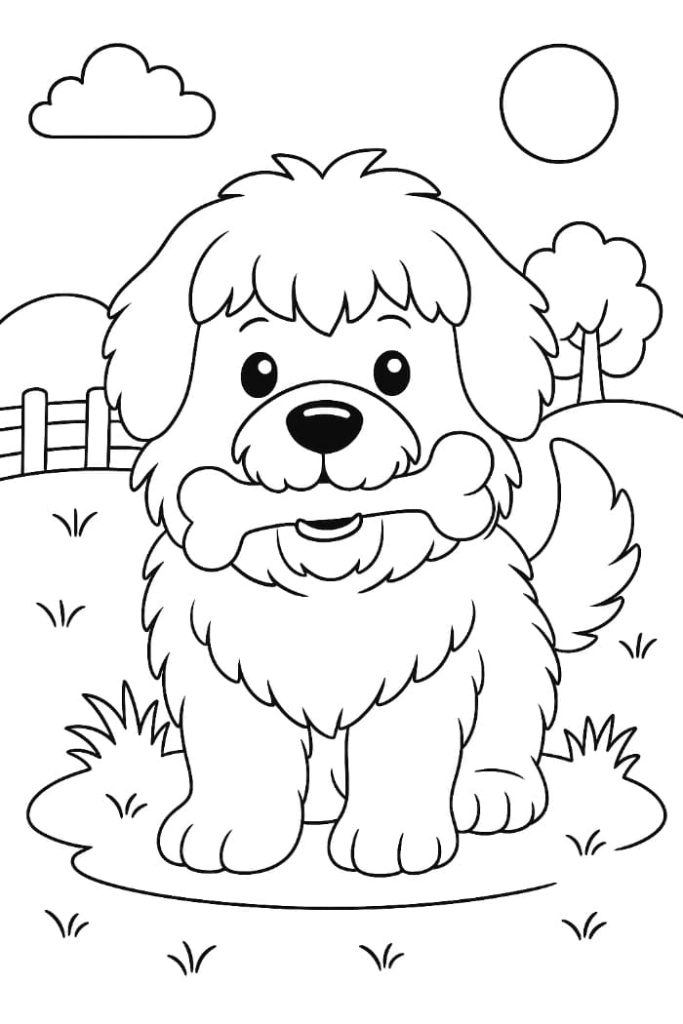 Sheepdog Eating Bone Coloring