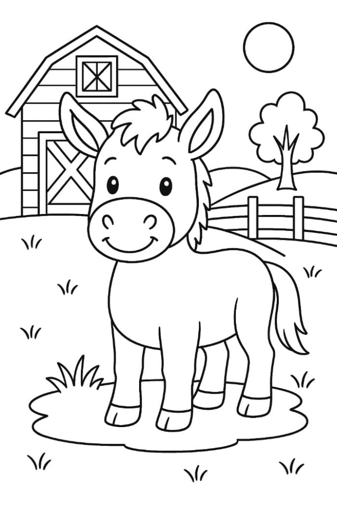 Donkey at Barn Coloring Page