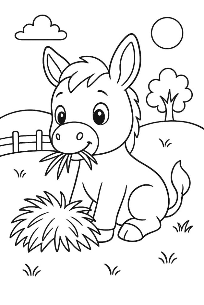 Donkey Eating Hay Coloring Page