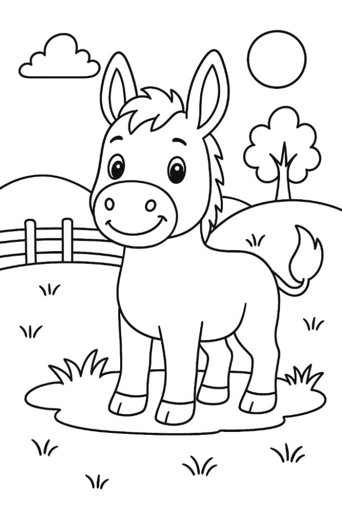 Cute Donkey Coloring Page
