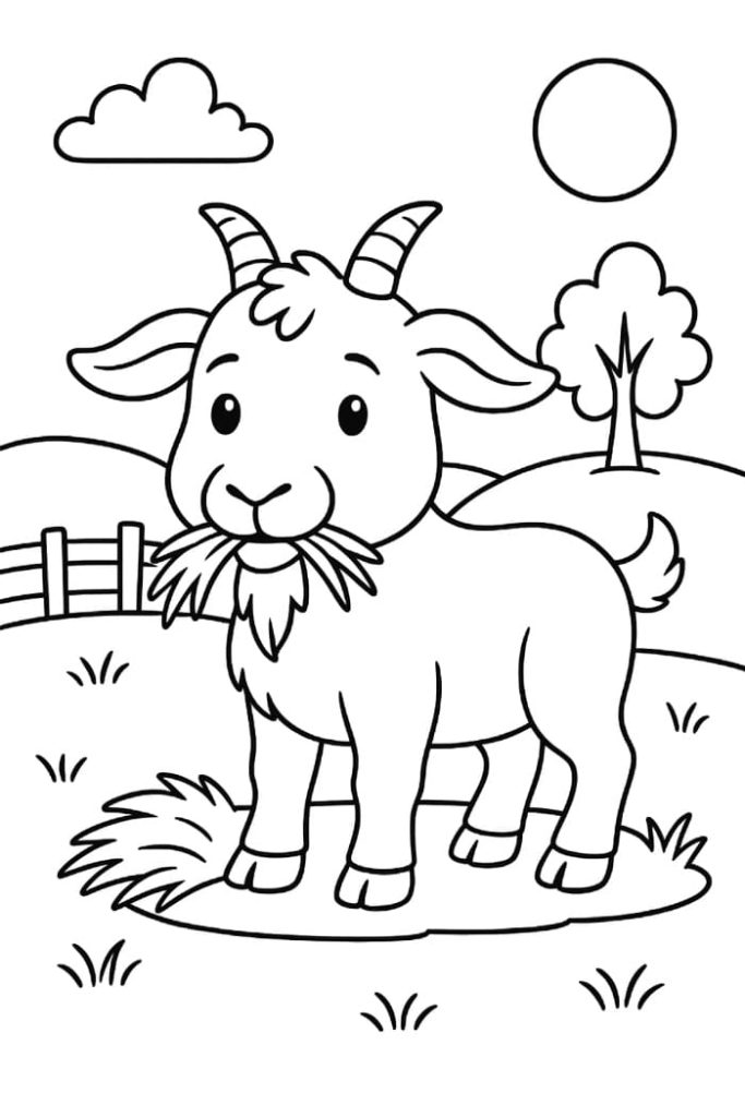 Goat Eating Hay Coloring Page