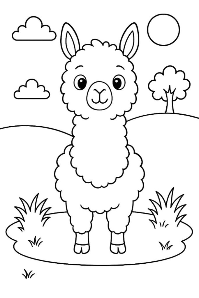 Cute Llama Coloring Page