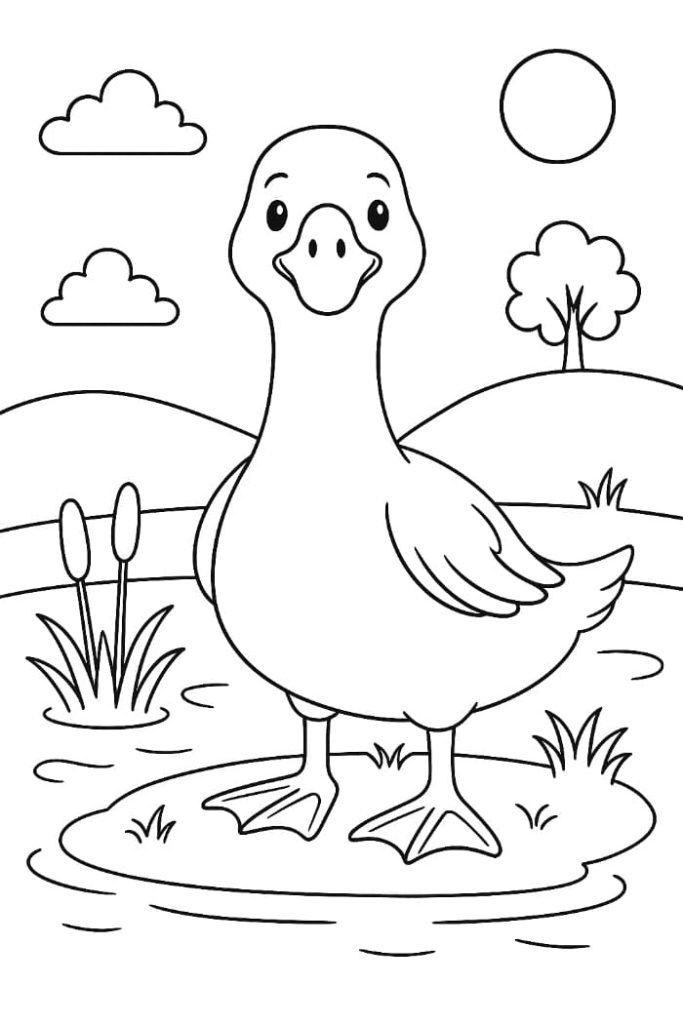 Goose by Pond Coloring Page