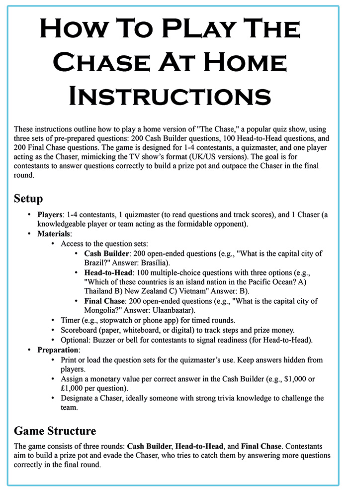 the chase instructions