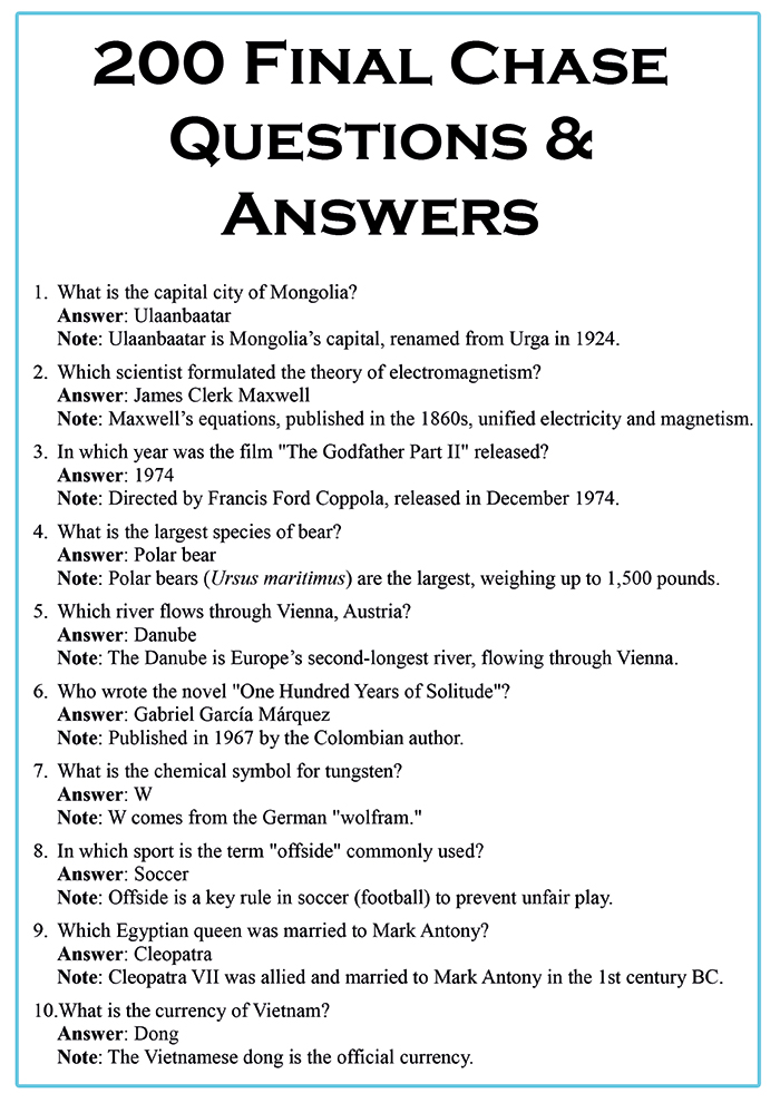 final chase questions