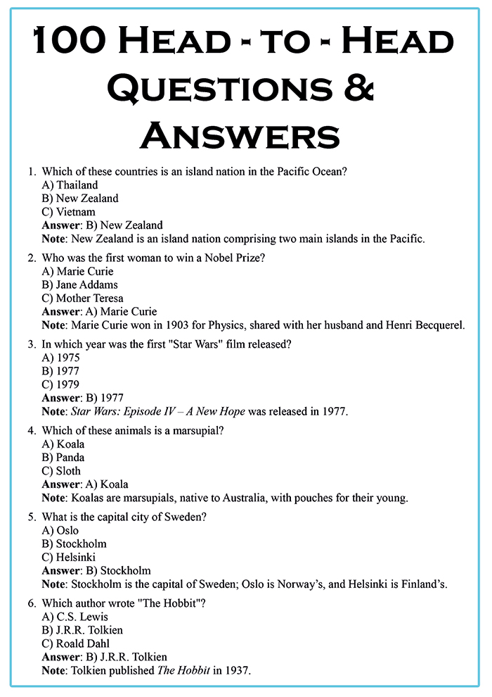 head to head questions