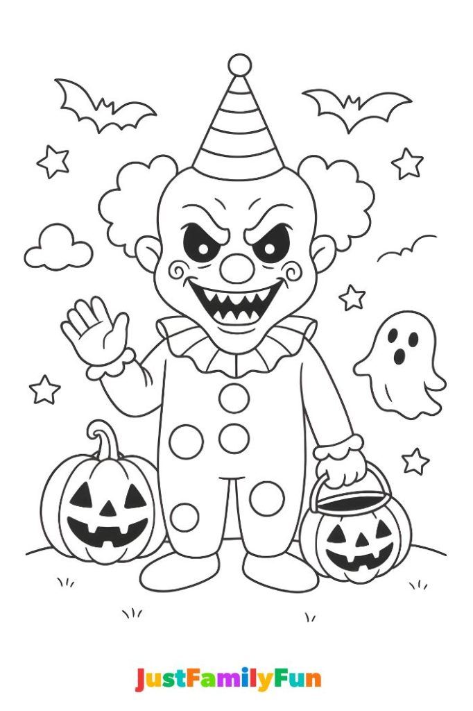 scary clown coloring page