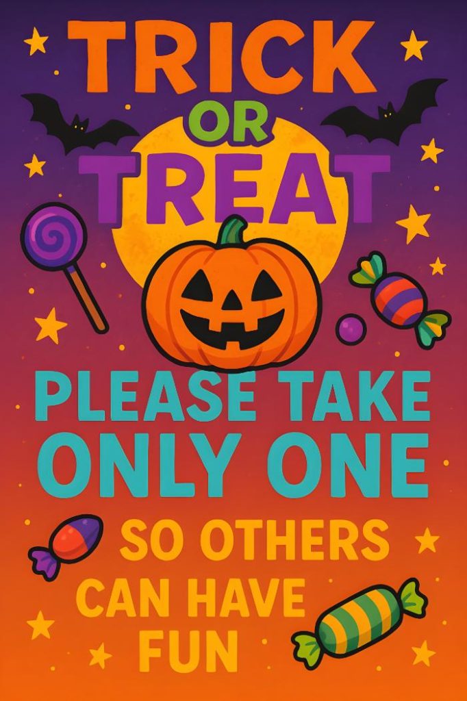 happy halloween please take one sign