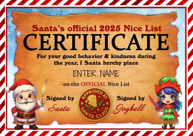 santa nice list certificate