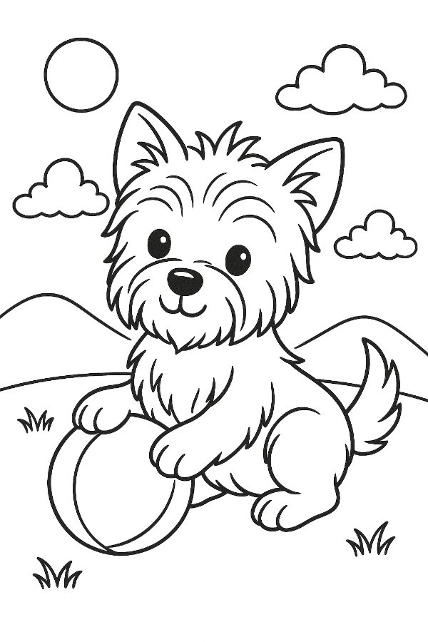 Puppy With Ball Coloring Page