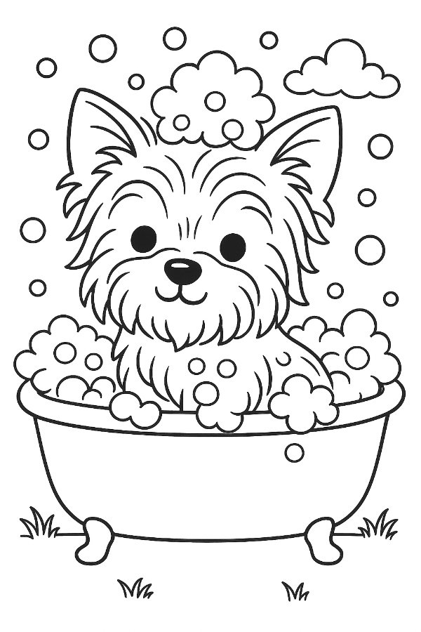 Cute Puppy In Bath Coloring Page