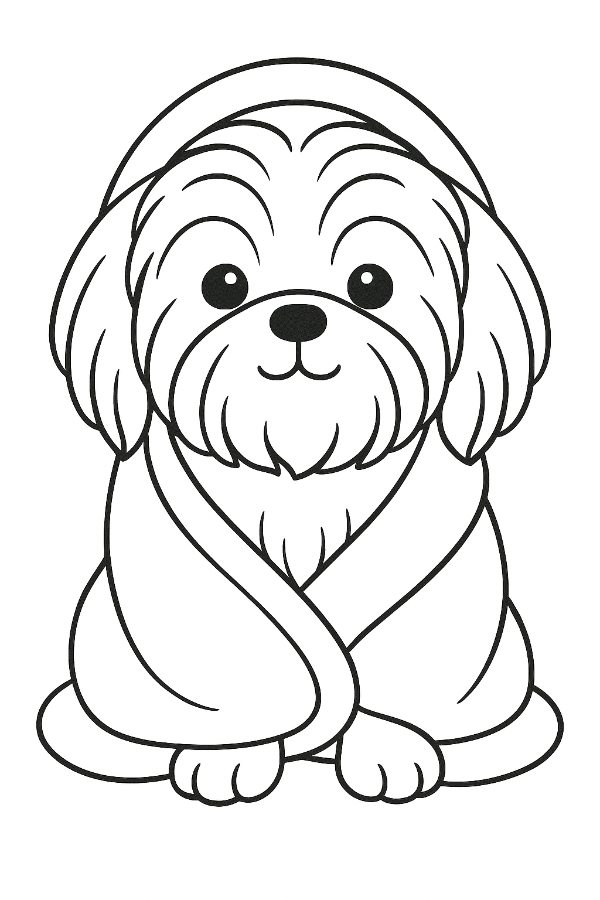 Puppy Wrapped in a fluffy towel Coloring Page