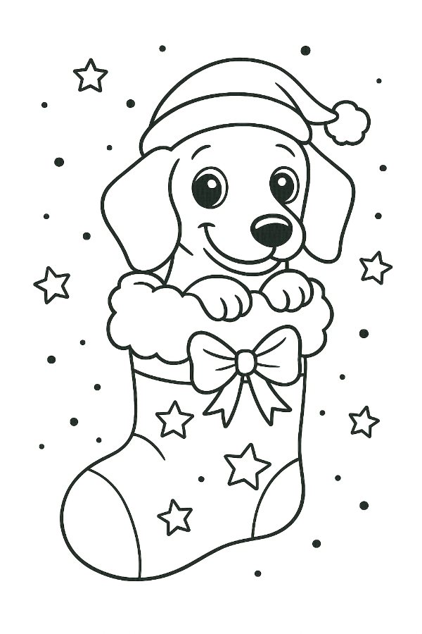 Puppy Dachshund in a Christmas Stocking Coloring Page