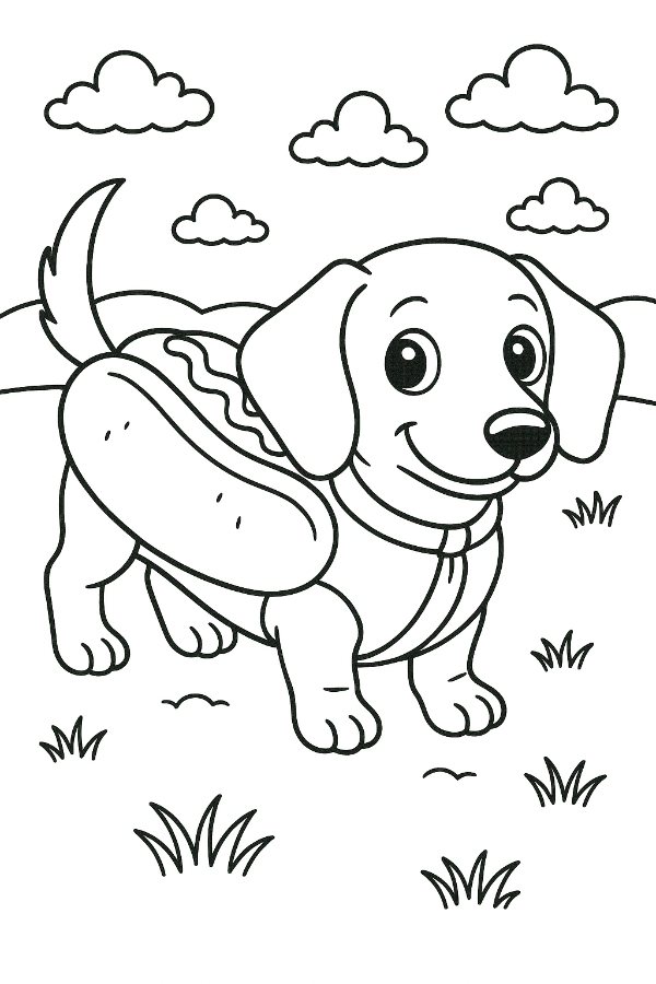 Dachshund With Hot Dog Costume Coloring Page