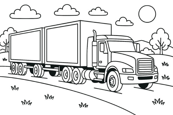 Double Trailer Road Train Coloring Page
