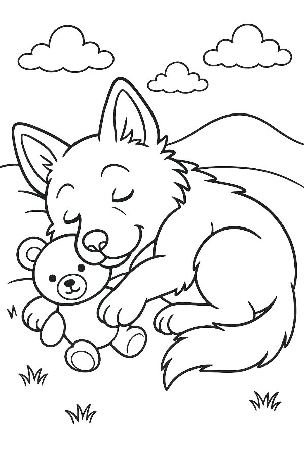 German Shepherd Puppy Sleeping With Teddy Bear