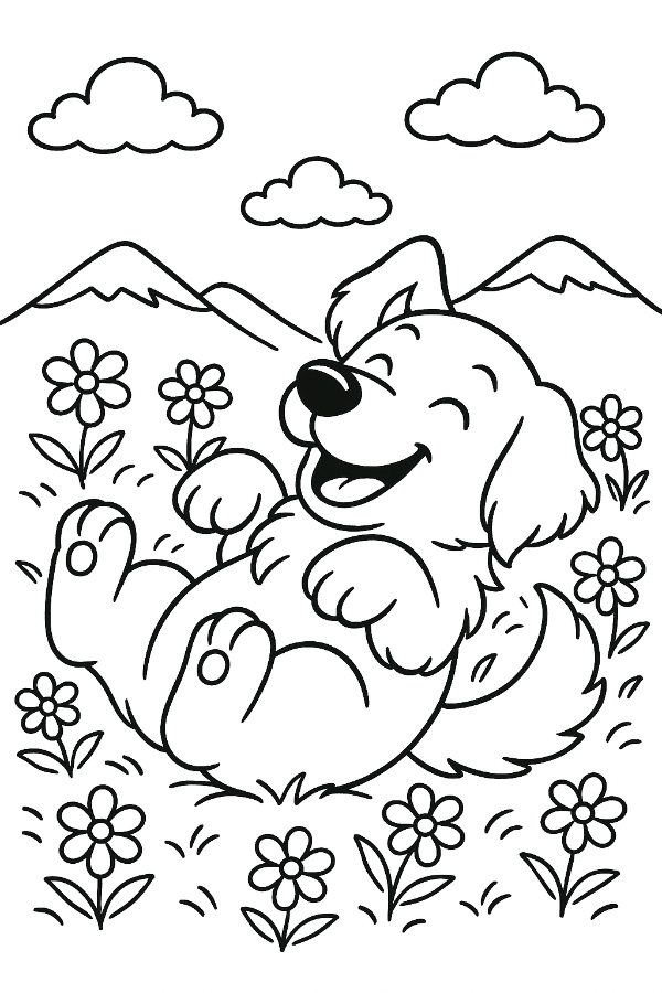 A Golden Retriever Puppy Rolling On It's Back Coloring Page