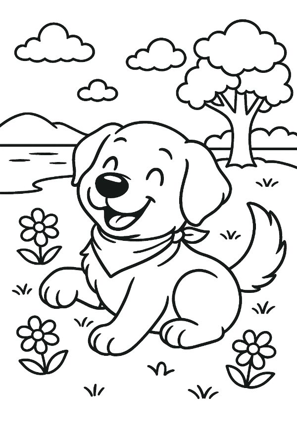 Puppy wearing a tiny bandana Coloring Sheet