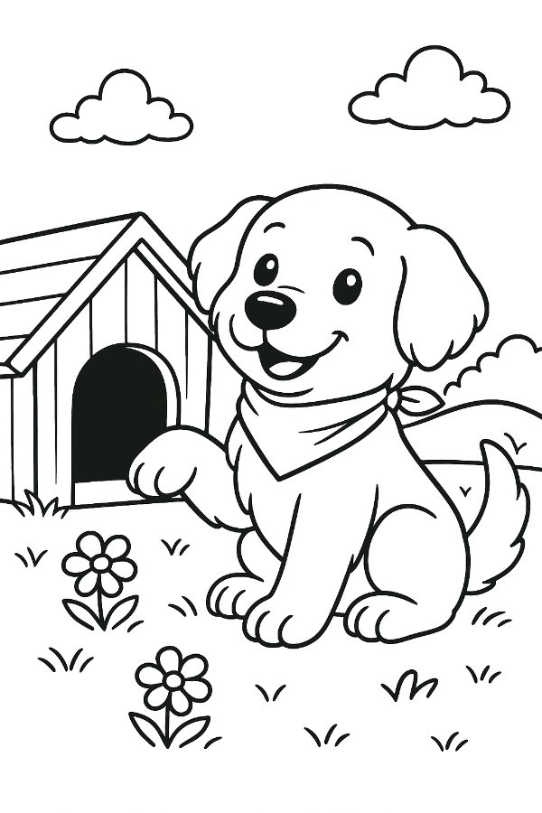 Golden Puppy Holding One Paw Up Coloring Page