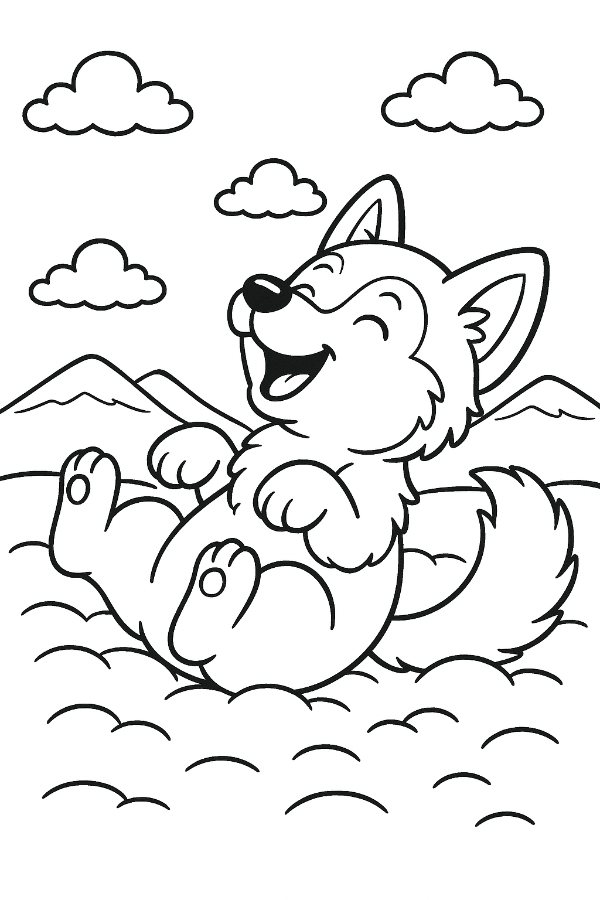 Husky puppy rolling in snow Coloring Sheet