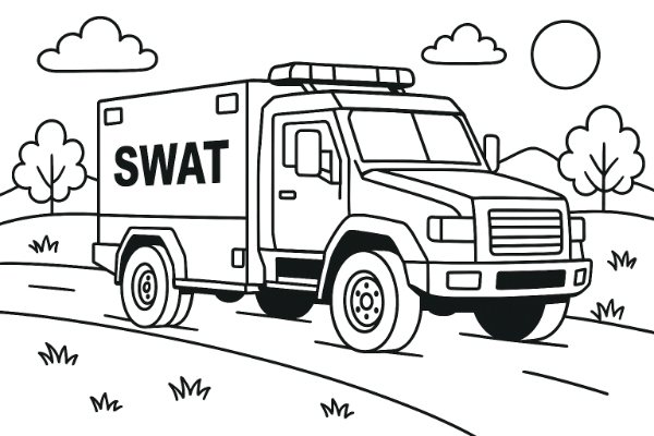 Police SWAT Truck Coloring Page
