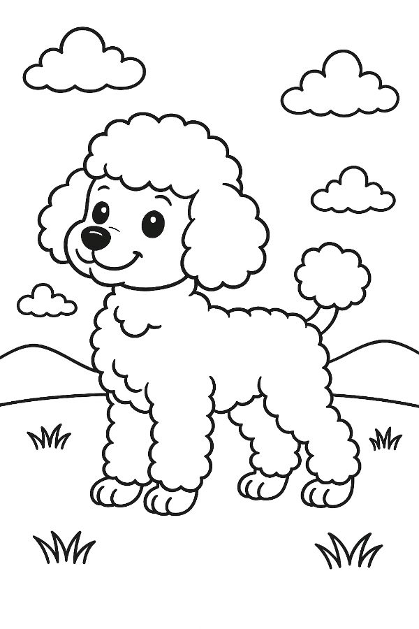Poodle Standing In A Show Pose Coloring Page