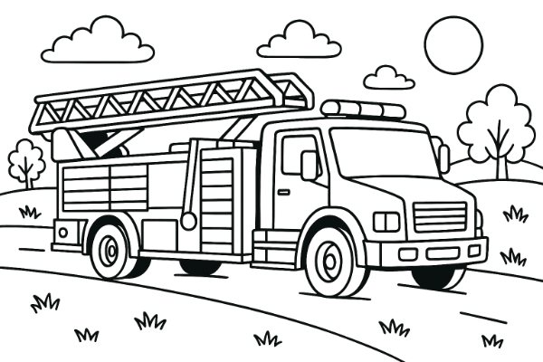 Rescue Ladder Truck Coloring Page