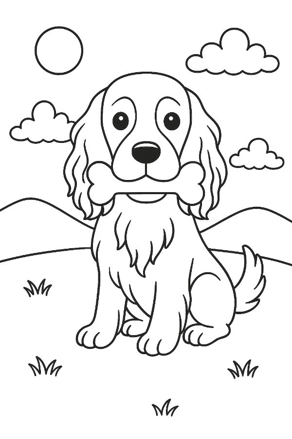 Springer Puppy With Bone Coloring Page