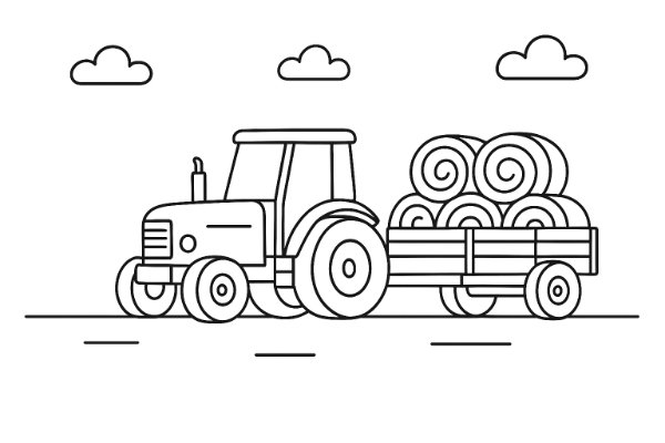 Tractor + Hay Trailer Coloring Page