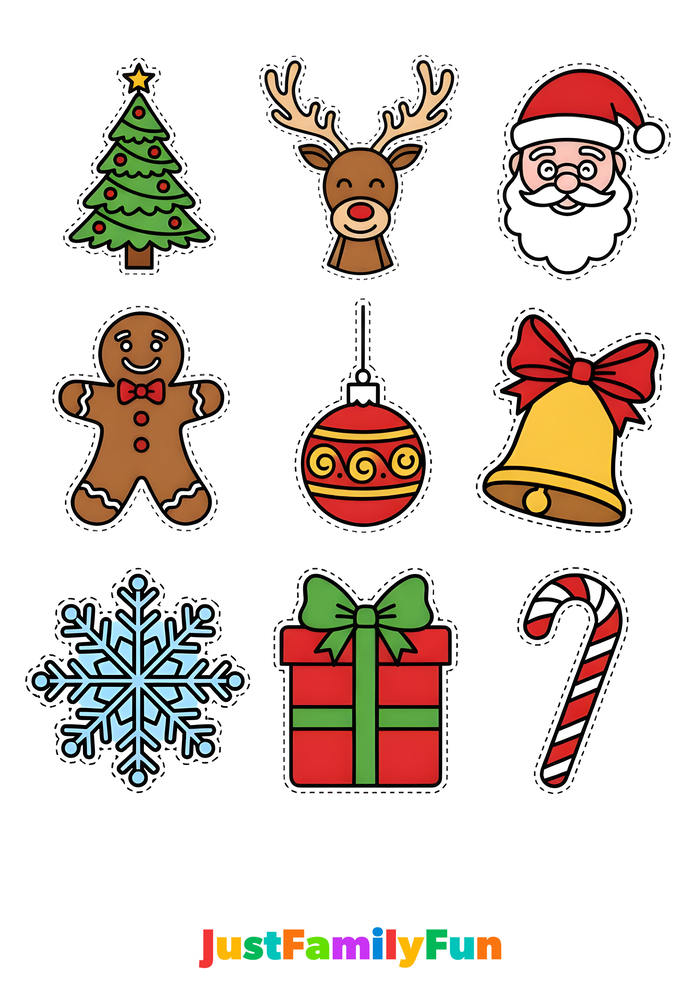 Color Christmas Objects Cut Outs