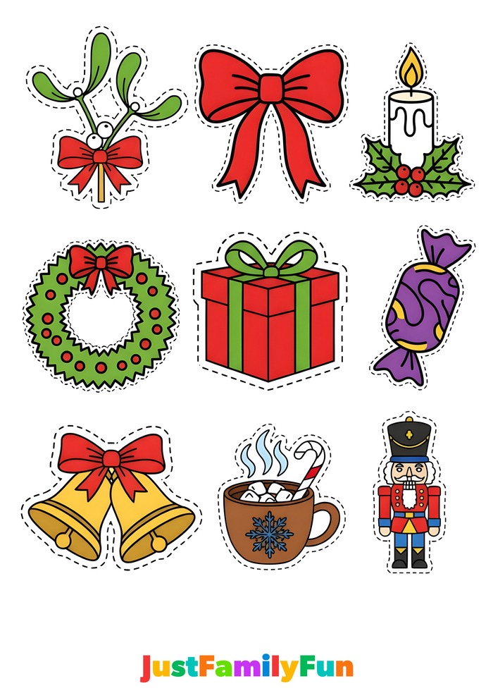 Color Christmas Objects Cut Outs