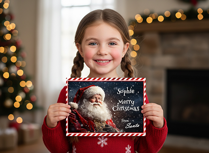girl holding santa photo