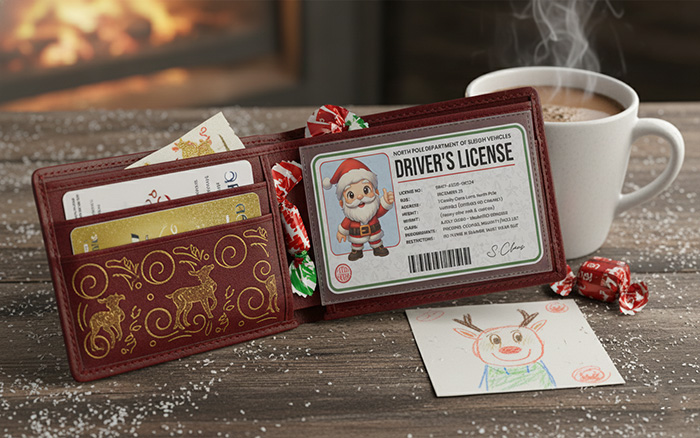 Santa Driving License and wallet