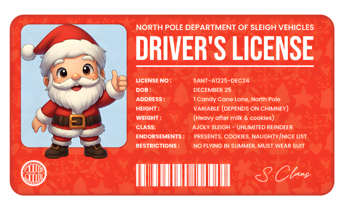 Free Santa Driving License