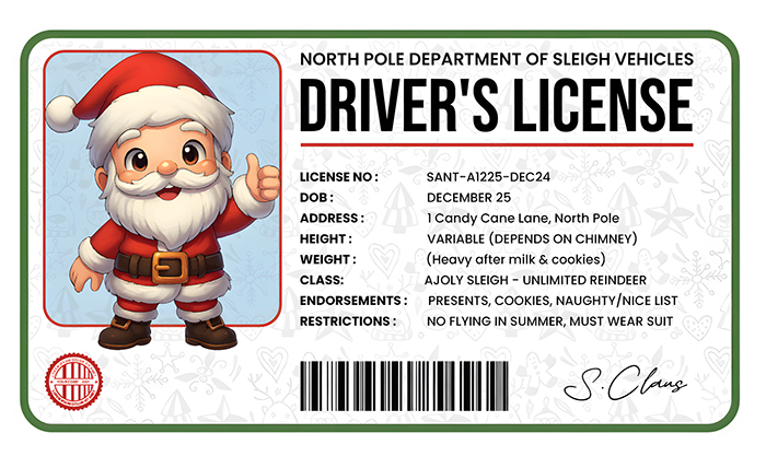 Printable Santa Driving License