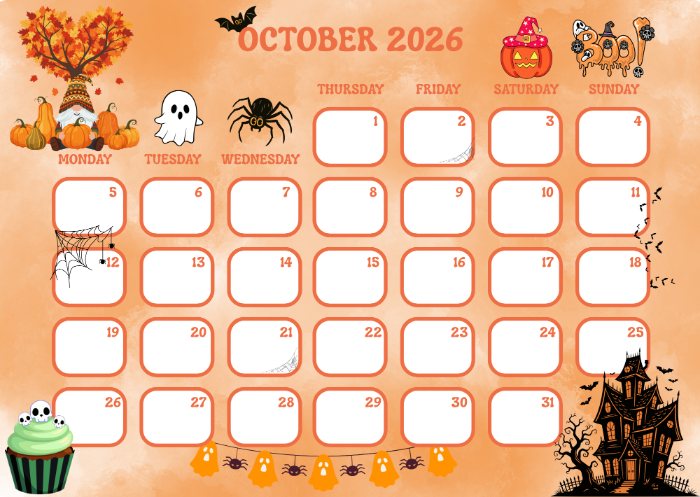 printabe October 2026 calendar