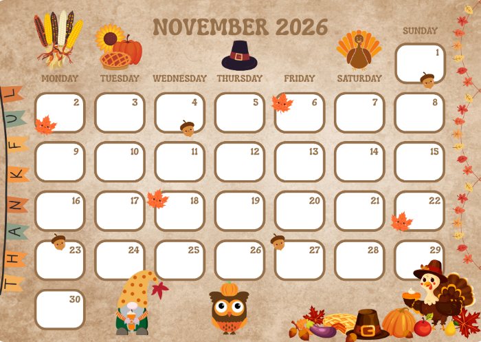 printabe November 2026 calendar