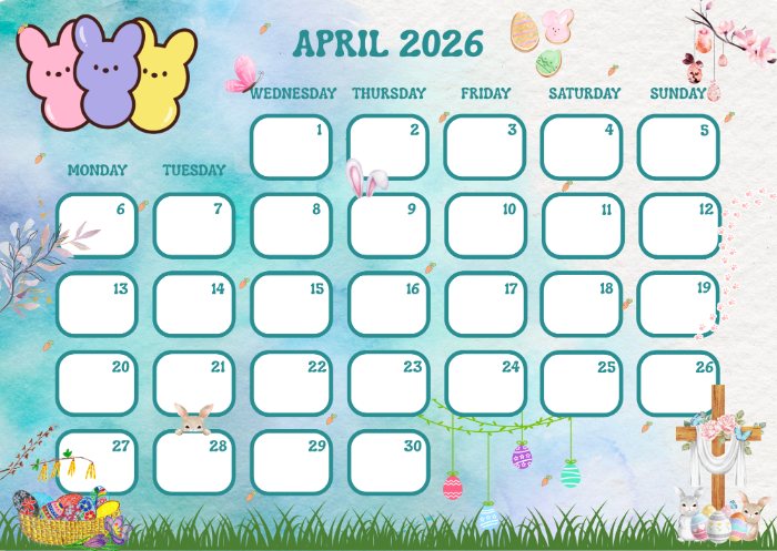 printabe April 2026 calendar
