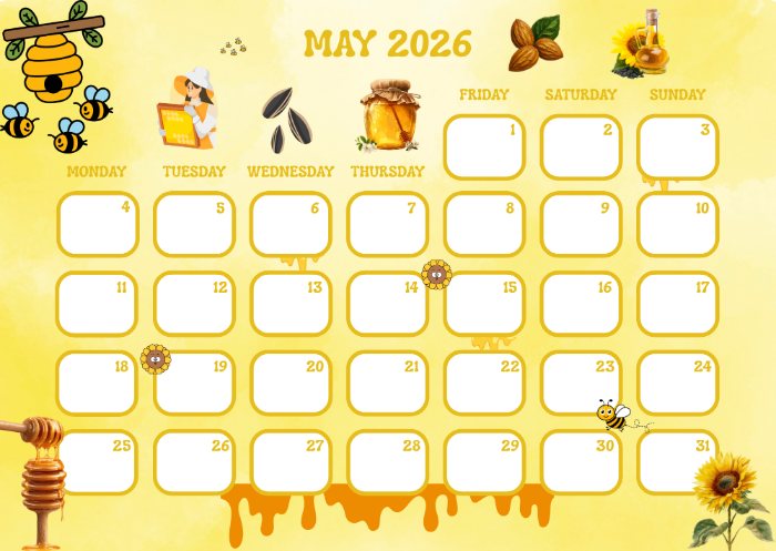 printabe May 2026 calendar