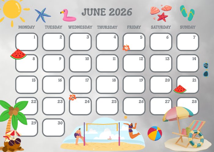 printabe June 2026 calendar
