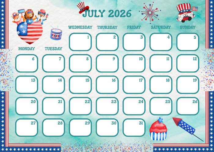 printabe July 2026 calendar