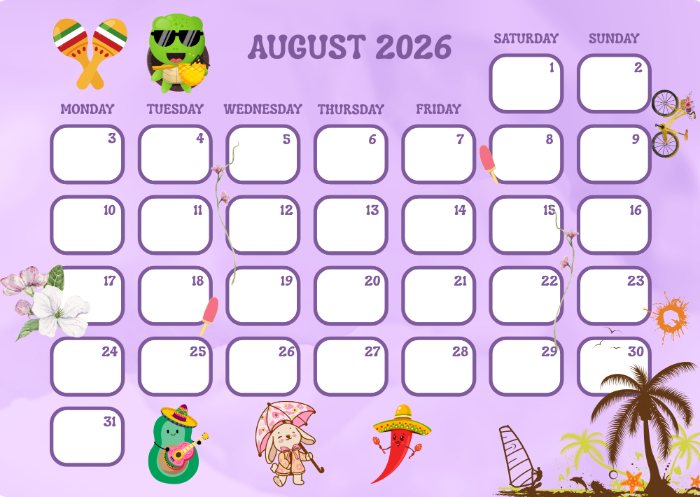 printabe August 2026 calendar